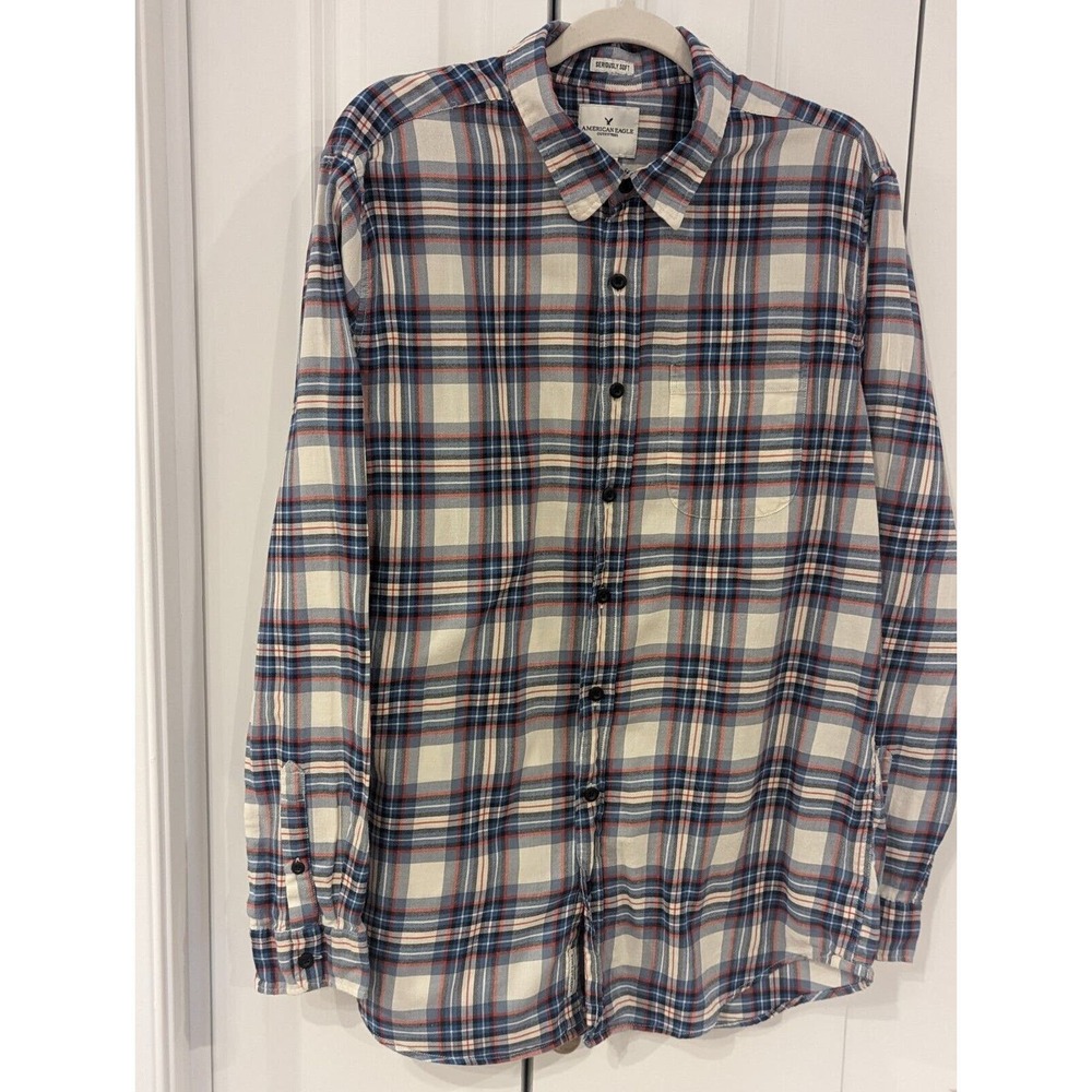 American Eagle Seriously Soft Button Down Shirt Sz XLT Red White Blue